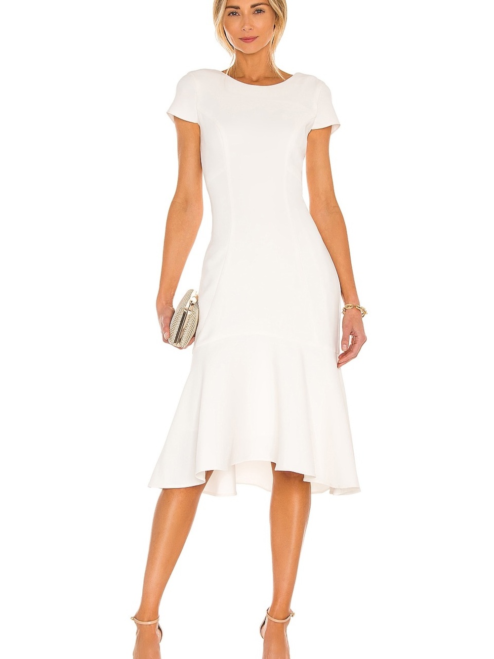 AMANDA UPRICHARD Evalina Dress in Ivory Cap-Sleeve Mermaid Hem Dress Size L